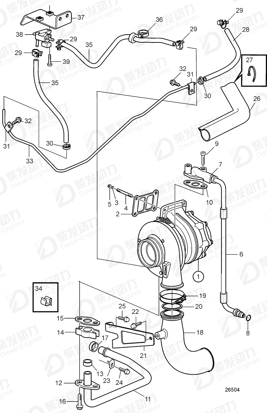 VOLVO Turbocharger 3801421 Drawing VOLVO Turbocharger 3801421 Drawing